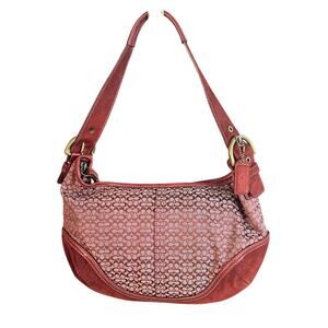 Coach Signature Suede Trim Shoulder Bag Style 6026 Red Wine Canvas Leather
